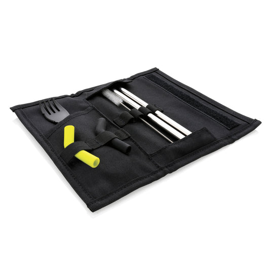 Tierra 2pcs straw and cutlery set in pouch - Custom Wood Designs