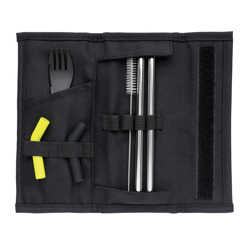 Load image into Gallery viewer, Tierra 2pcs straw and cutlery set in pouch - Custom Wood Designs
