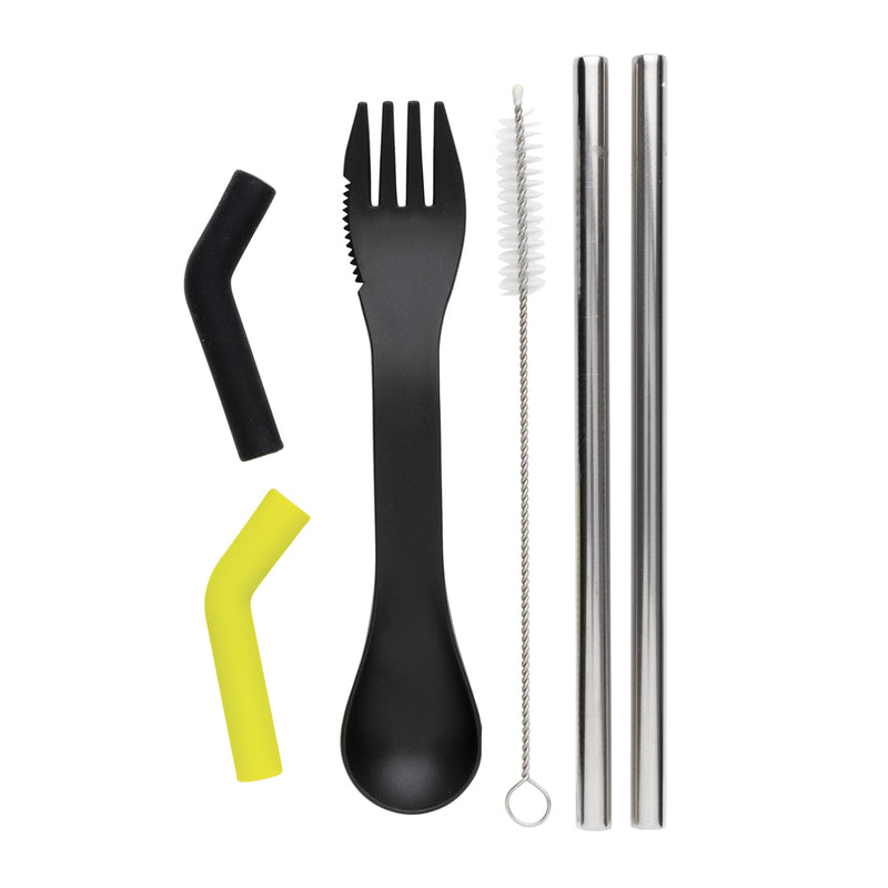 Load image into Gallery viewer, Tierra 2pcs straw and cutlery set in pouch - Custom Wood Designs

