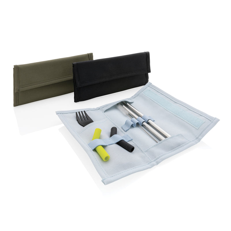 Load image into Gallery viewer, Tierra 2pcs straw and cutlery set in pouch - Custom Wood Designs
