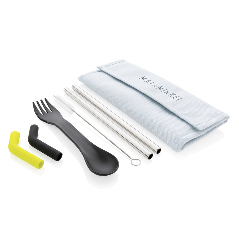 Load image into Gallery viewer, Tierra 2pcs straw and cutlery set in pouch - Custom Wood Designs

