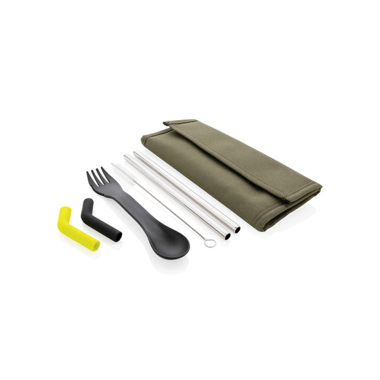 Tierra 2pcs straw and cutlery set in pouch - Custom Wood Designs
