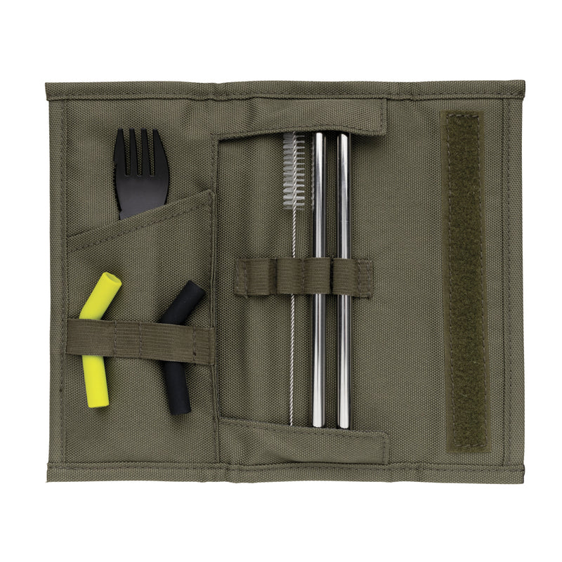 Load image into Gallery viewer, Tierra 2pcs straw and cutlery set in pouch - Custom Wood Designs
