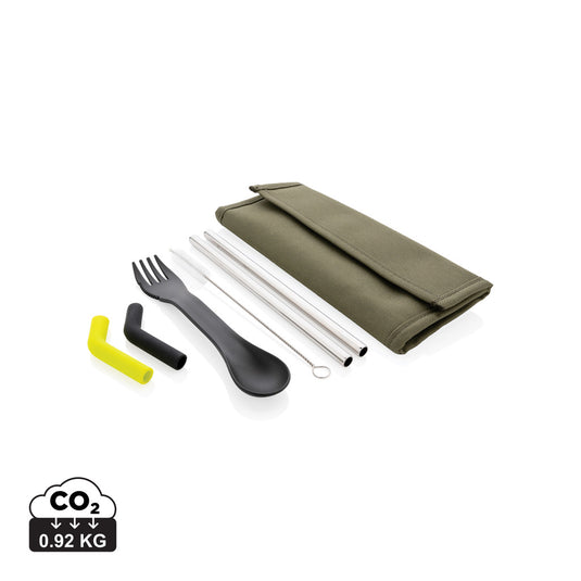 Tierra 2pcs straw and cutlery set in pouch - Custom Wood Designs