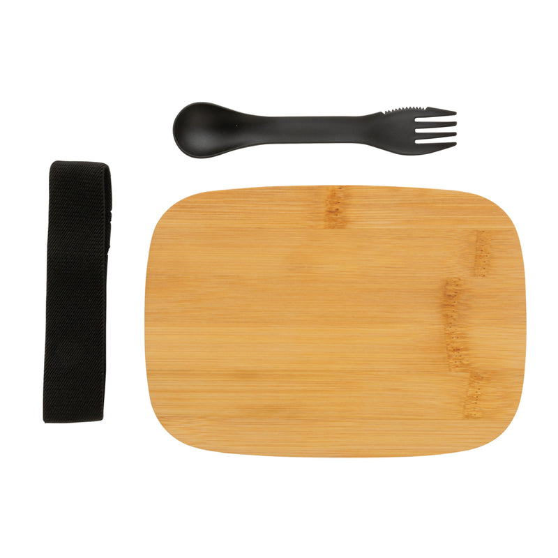 Load image into Gallery viewer, Stainless steel lunchbox with bamboo lid and spork - Custom Wood Designs
