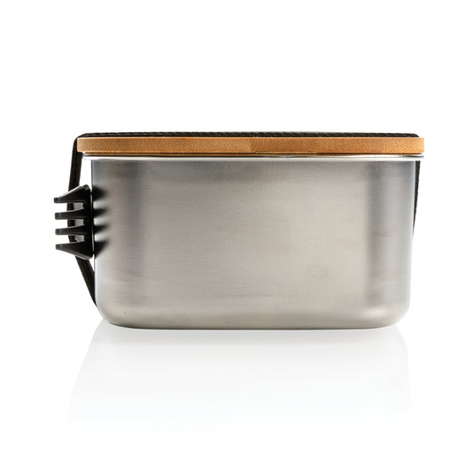 Stainless steel lunchbox with bamboo lid and spork - Custom Wood Designs