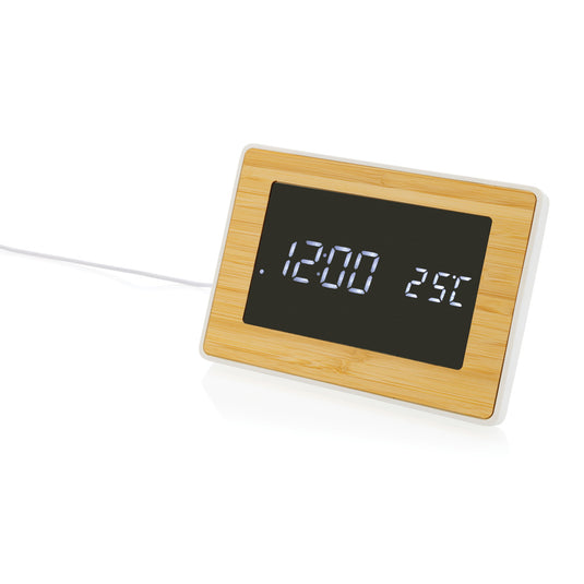 XD Collection Utah RCS recycled plastic and bamboo LED clock, stylish phone and tablet accessory with eco-friendly materials