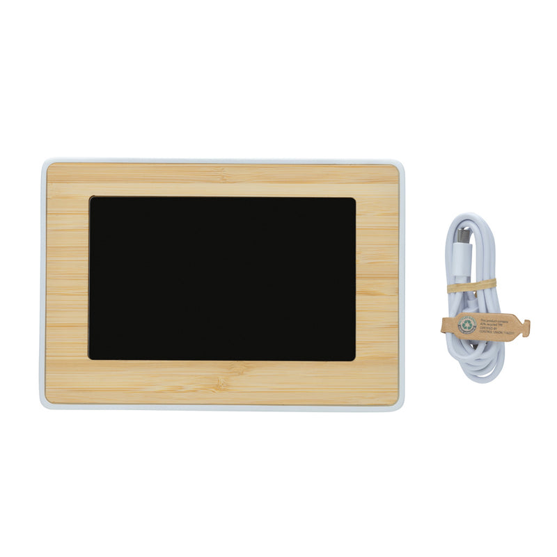 Load image into Gallery viewer, XD Collection Utah RCS recycled plastic and bamboo LED clock, modern phone and tablet accessory with eco-friendly design.
