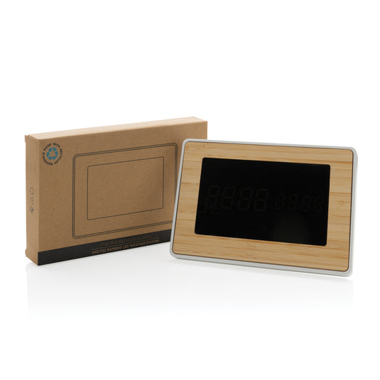 XD Collection Utah RCS recycled plastic and bamboo LED clock designed for phone and tablet accessories, with a sleek modern look.