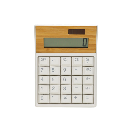XD Collection Utah RCS recycled plastic and bamboo calculator for phone and tablet accessories, featuring eco-friendly design and natural materials.