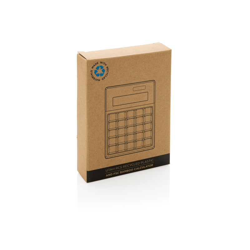 Load image into Gallery viewer, XD Collection Utah RCS recycled plastic and bamboo calculator for phone and tablet accessories, featuring eco-friendly design and digital display.

