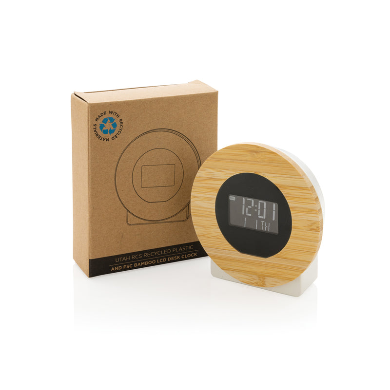Load image into Gallery viewer, Utah RCS rplastic and bamboo LCD desk clock - Custom Wood Designs
