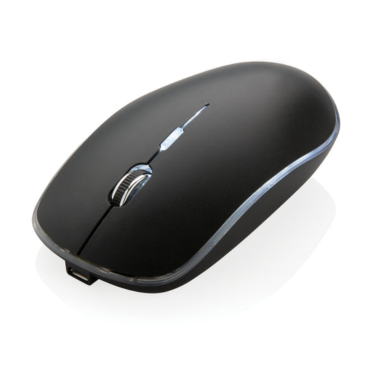 Wireless mouse with illuminated logo from XD Collection, designed for phones and tablets, featuring a sleek ergonomic design.