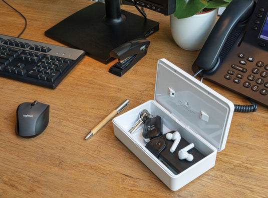 XD Collection UV-C steriliser box for phones and tablets, showing compact design and sterilising interior.