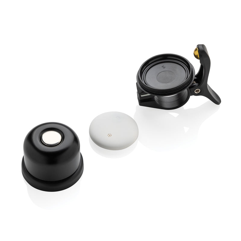 Load image into Gallery viewer, XD Collection Bike Finder Dual RCS bike bell with global locating feature, mounted on a bicycle handlebar.
