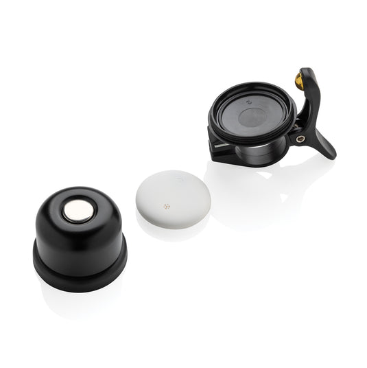 XD Collection Bike Finder Dual RCS bike bell with global locating feature, mounted on a bicycle handlebar.