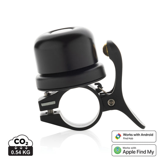 XD Collection Bike Finder Dual RCS bike bell with integrated locator on a bicycle handlebar, designed for phone and tablet accessories.