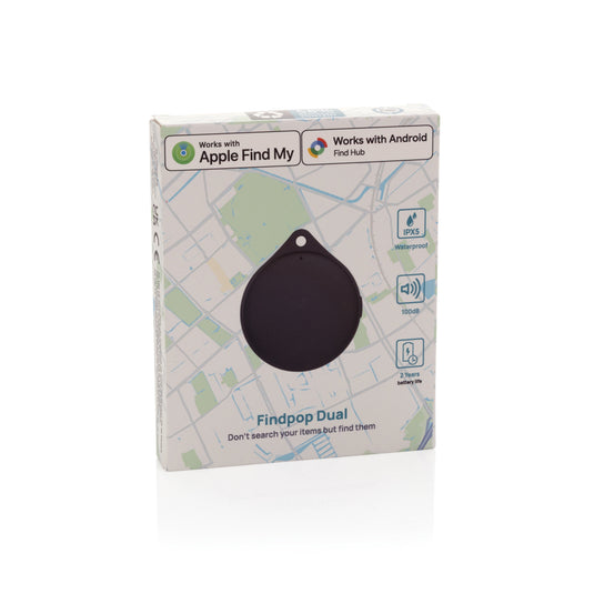 XD Collection Findpop Dual RCS recycled plastic item finder for phones and tablets, IPX5 waterproof design, durable plastic body.