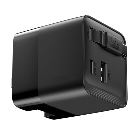 Urban Vitamin Mendocino 65W GaN charger with retractable cable, compact phone and tablet charging accessory.