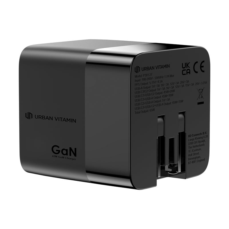 Load image into Gallery viewer, Urban Vitamin Mendocino 65W GaN charger with retractable cable for phones and tablets, compact and portable charging accessory.
