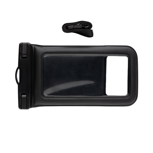 XD Collection IPX8 waterproof floating phone pouch in transparent material, designed to protect and keep phones afloat in water.