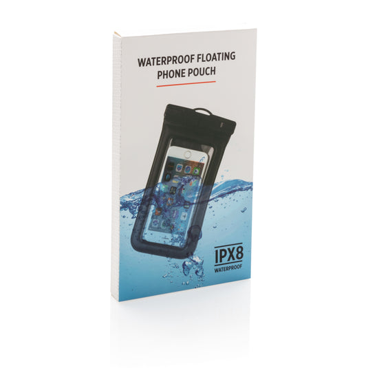 XD Collection IPX8 waterproof floating phone pouch for phones and tablets, shown in clear view with secure closure and floating design.