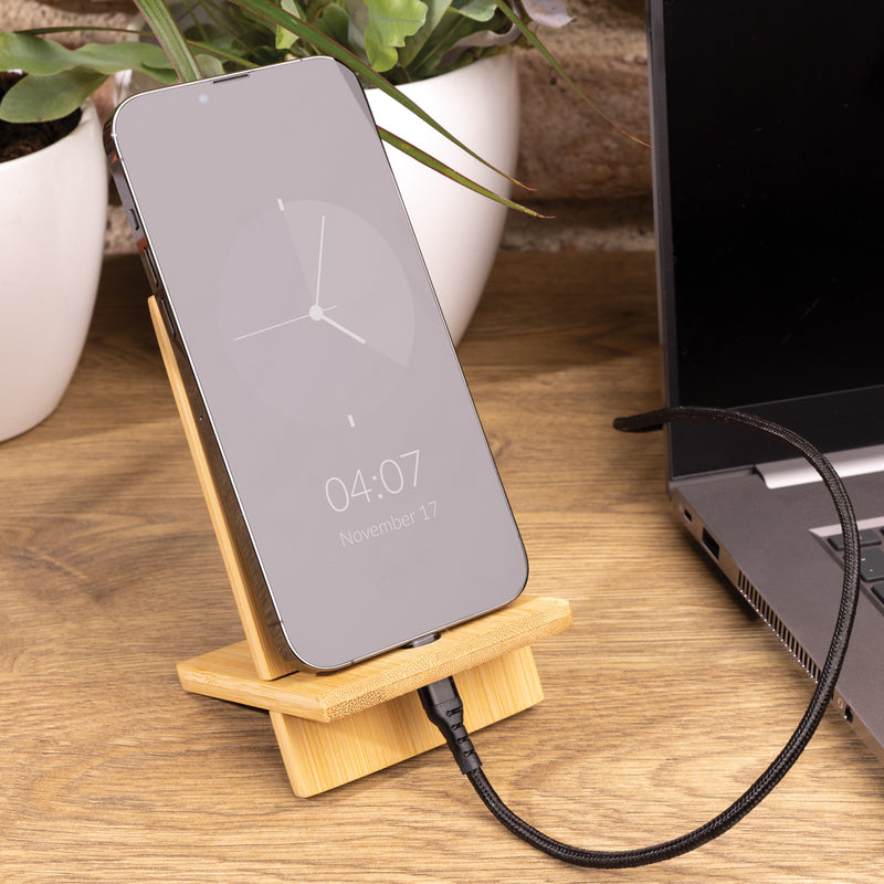 Load image into Gallery viewer, Bamboo phone stand in kraft box - Custom Wood Designs
