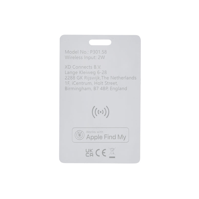 Load image into Gallery viewer, Findit RCS ultra-thin rechargeable finder card from XD Collection, shown on a smartphone with close-up of its sleek design.
