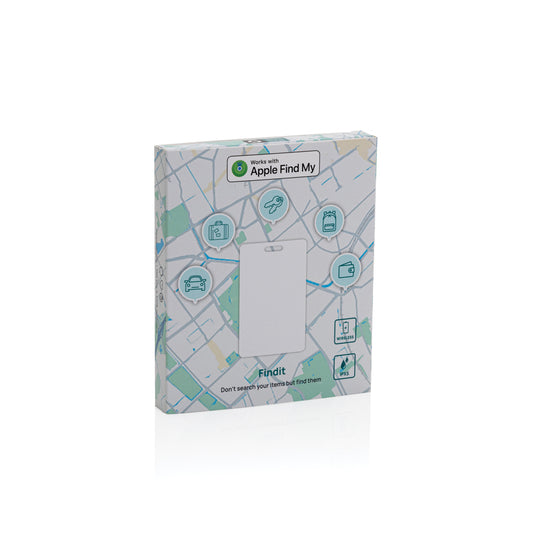 XD Collection Findit RCS ultra-thin rechargeable finder card for phones and tablets, shown lying flat on a white surface.