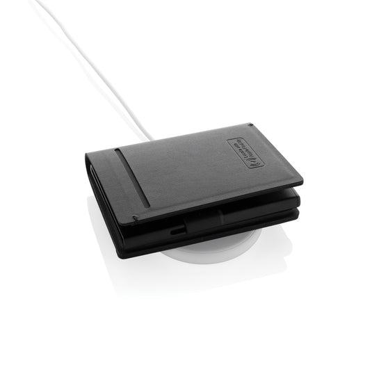XD Collection Seekcard RCS polyester card wallet with worldwide locator, shown with phone and tablet accessories.