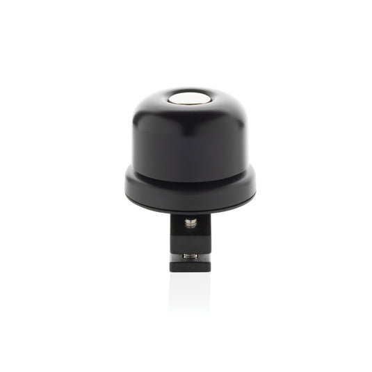 XD Collection Pedalfinder bike bell with worldwide locating feature, mounted on a bicycle handlebar with a sleek design.
