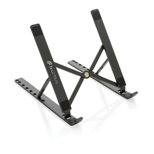 XD Xclusive Terra RCS recycled aluminium universal laptop and tablet stand for phones and tablets, showcasing sleek design and sturdy support.