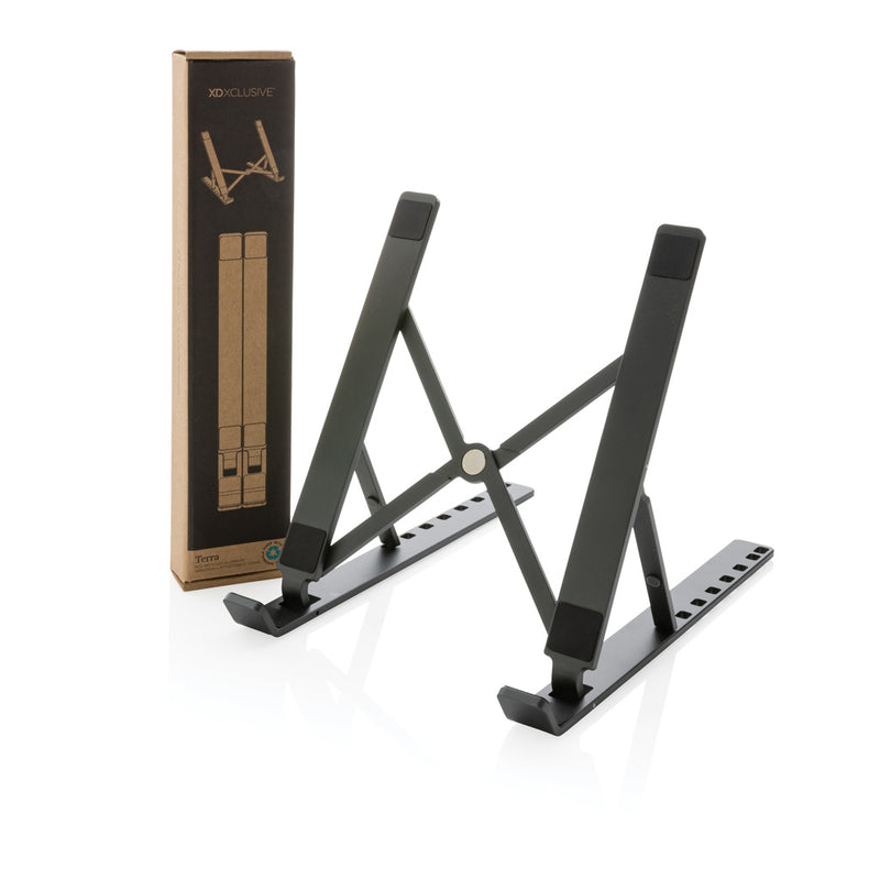 Load image into Gallery viewer, XD Xclusive Terra RCS recycled aluminium universal stand for laptops and tablets, showcasing a sleek, eco-friendly phone and tablet accessory.
