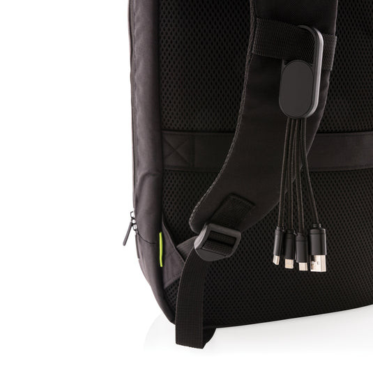 XD Collection 4-in-1 cable with carabiner clip for phone and tablet charging and data transfer, featuring multiple connector types.