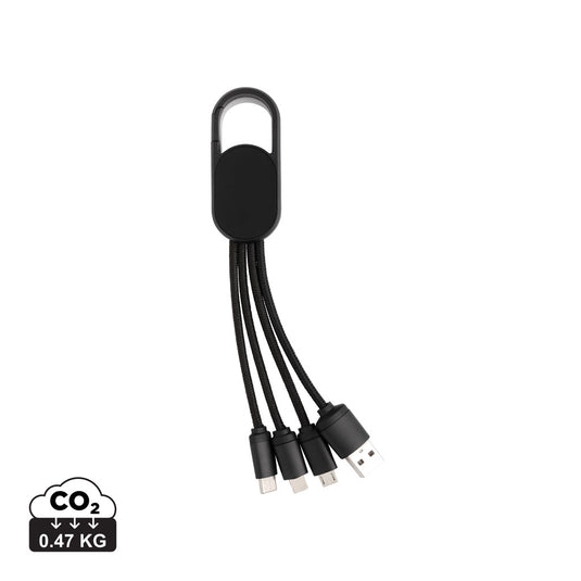 XD Collection 4-in-1 cable with carabiner clip for phone and tablet charging and data transfer, versatile and portable accessory