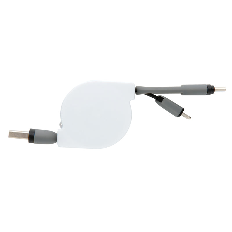 Load image into Gallery viewer, XD Collection 3-in-1 retractable cable for phone and tablet accessories, showing the compact design with multiple charging connectors.
