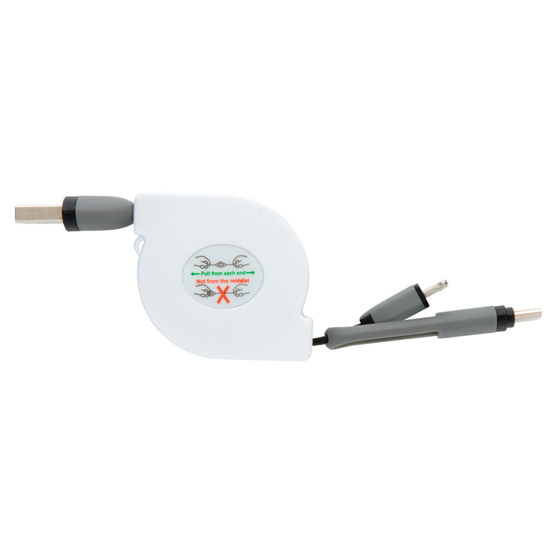 Load image into Gallery viewer, XD Collection 3-in-1 retractable cable for phones and tablets, showing the compact design with multiple charging connectors.
