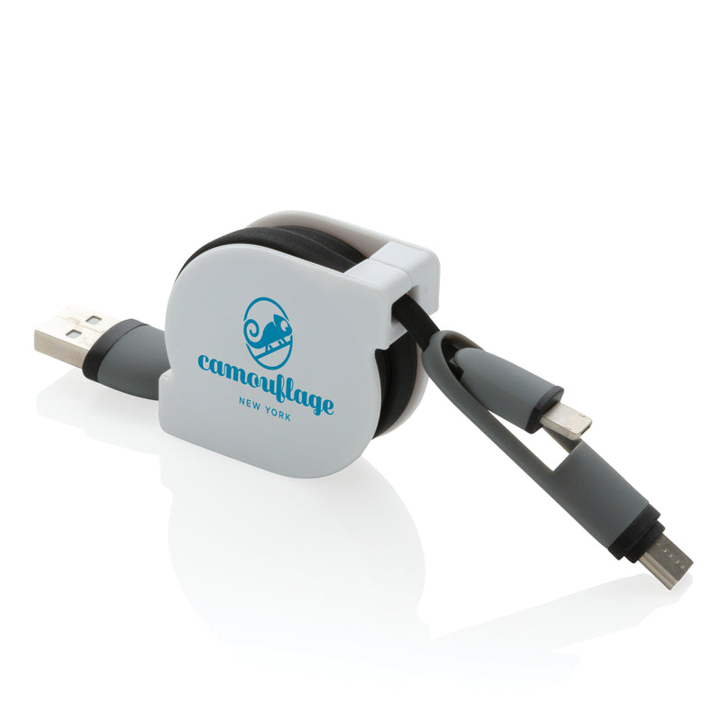 Load image into Gallery viewer, XD Collection 3-in-1 retractable phone and tablet cable with multiple connectors for versatile device charging and data transfer.
