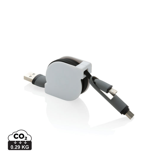 XD Collection 3-in-1 retractable cable for phone and tablet accessories, showing the compact cable with multiple connectors.