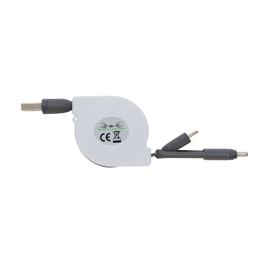 XD Collection 3-in-1 retractable cable for phone and tablet accessories, showing compact design with multiple charging options.