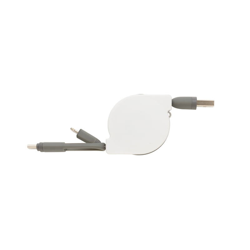 Load image into Gallery viewer, XD Collection 3-in-1 retractable cable for phone and tablet accessories, showing the compact design and cable retraction mechanism.
