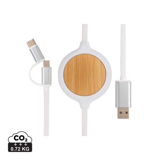 3-in-1 cable with 5W bamboo wireless charger - Custom Wood Designs