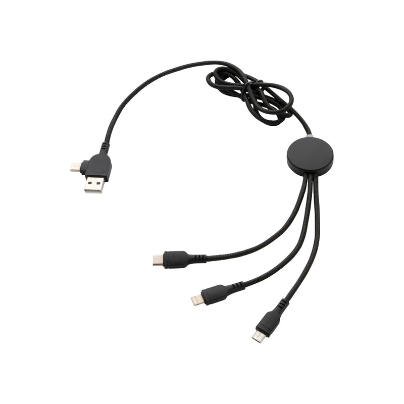 Load image into Gallery viewer, XD Collection Light Up Logo 6-in-1 cable for phone and tablet accessories, featuring a glowing logo and multiple charging ports.
