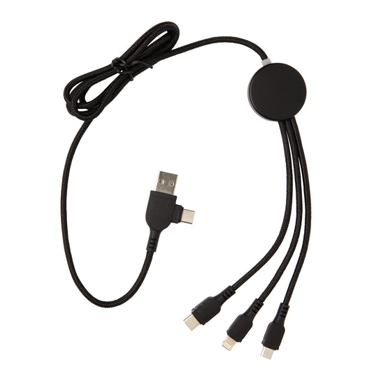 Light up logo 6-in-1 phone and tablet charging cable by XD Collection with illuminated logo and multiple connectors.