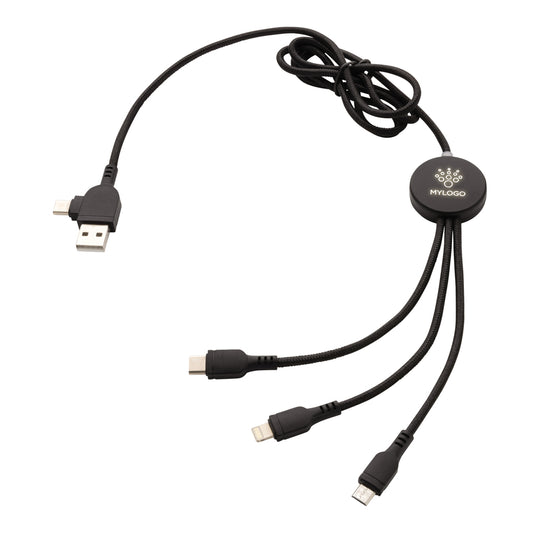 XD Collection Light Up Logo 6-in-1 cable for phone and tablet accessories, featuring a glowing logo and multiple charging ports.