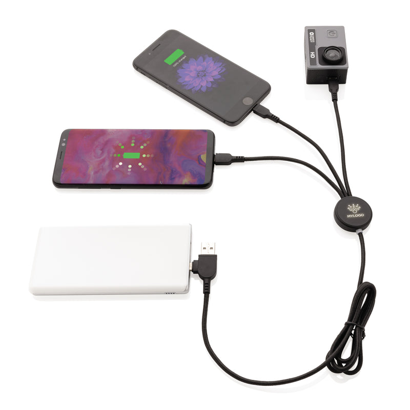 Load image into Gallery viewer, XD Collection Light up logo 6-in-1 cable for phone and tablet accessories, featuring a illuminated logo and multiple charging ports.
