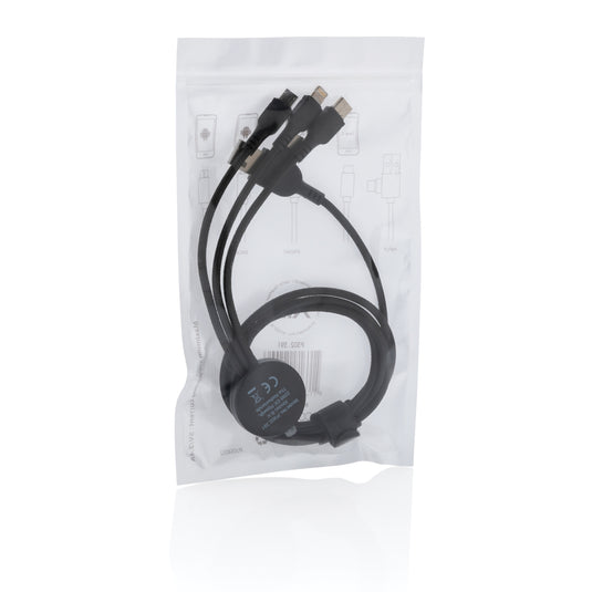 Light up logo 6-in-1 phone and tablet charging cable by XD Collection showing multiple connectors and illuminated logo design.