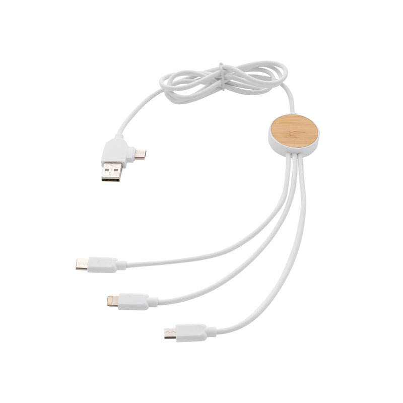Load image into Gallery viewer, RCS recycled plastic Ontario 6-in-1 cable by XD Collection for phone and tablet accessories, showing the multi-connection design.
