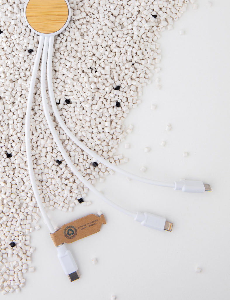 Load image into Gallery viewer, XD Collection RCS recycled plastic Ontario 6-in-1 phone and tablet cable with multiple connectors for versatile device charging.
