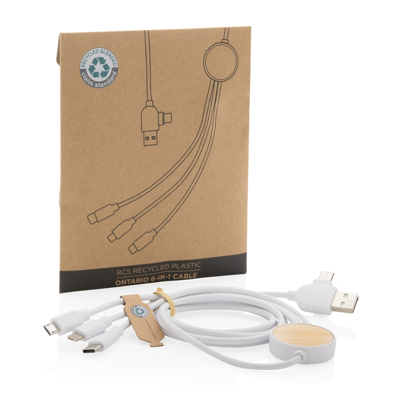 Load image into Gallery viewer, XD Collection RCS recycled plastic Ontario 6-in-1 cable for phones and tablets, featuring multiple connectors on a durable cable.
